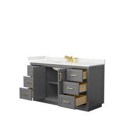 Wyndham Collection Miranda 60 Inch Single Bathroom Vanity in Dark Gray, Quartz Countertop, Undermount Square Sink, Brushed Gold Trim - Luxe Bathroom Vanities