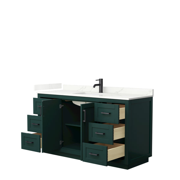 Wyndham Collection Miranda 60 Inch Single Bathroom Vanity in Green, Quartz Countertop, Undermount Square Sink, Matte Black Trim - Luxe Bathroom Vanities