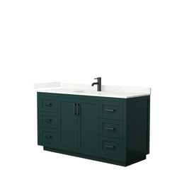 Wyndham Collection Miranda 60 Inch Single Bathroom Vanity in Green, Quartz Countertop, Undermount Square Sink, Matte Black Trim - Luxe Bathroom Vanities