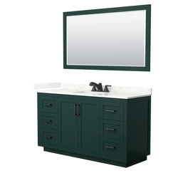 Wyndham Collection Miranda 60 Inch Single Bathroom Vanity in Green, Quartz Countertop, Undermount Square Sink, Matte Black Trim - Luxe Bathroom Vanities