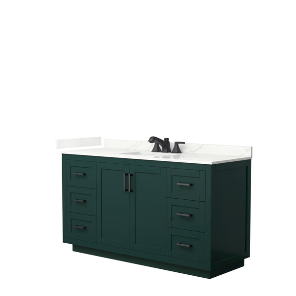 Wyndham Collection Miranda 60 Inch Single Bathroom Vanity in Green, Quartz Countertop, Undermount Square Sink, Matte Black Trim - Luxe Bathroom Vanities