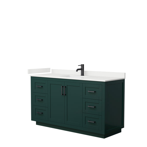 Wyndham Collection Miranda 60 Inch Single Bathroom Vanity in Green, Quartz Countertop, Undermount Square Sink, Matte Black Trim - Luxe Bathroom Vanities