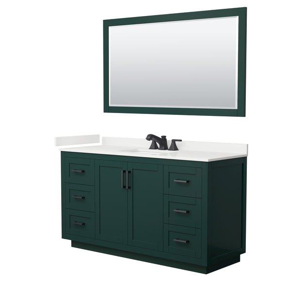 Wyndham Collection Miranda 60 Inch Single Bathroom Vanity in Green, Quartz Countertop, Undermount Square Sink, Matte Black Trim - Luxe Bathroom Vanities