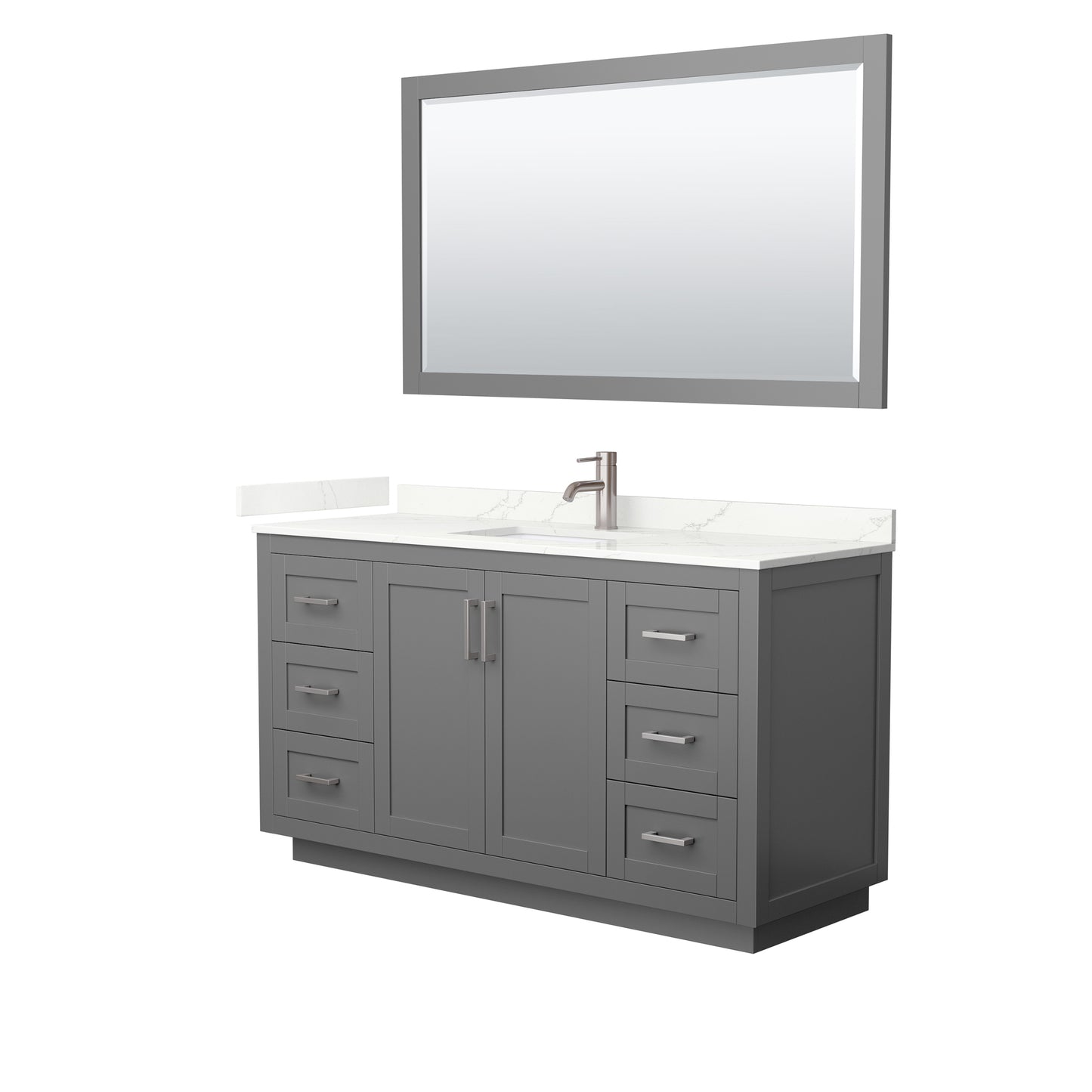 Wyndham Collection Miranda 60 Inch Single Bathroom Vanity in Dark Gray, Quartz Countertop, Undermount Square Sink, Brushed Nickel Trim - Luxe Bathroom Vanities