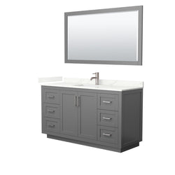 Wyndham Collection Miranda 60 Inch Single Bathroom Vanity in Dark Gray, Quartz Countertop, Undermount Square Sink, Brushed Nickel Trim - Luxe Bathroom Vanities