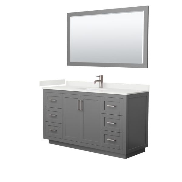 Wyndham Collection Miranda 60 Inch Single Bathroom Vanity in Dark Gray, Quartz Countertop, Undermount Square Sink, Brushed Nickel Trim - Luxe Bathroom Vanities