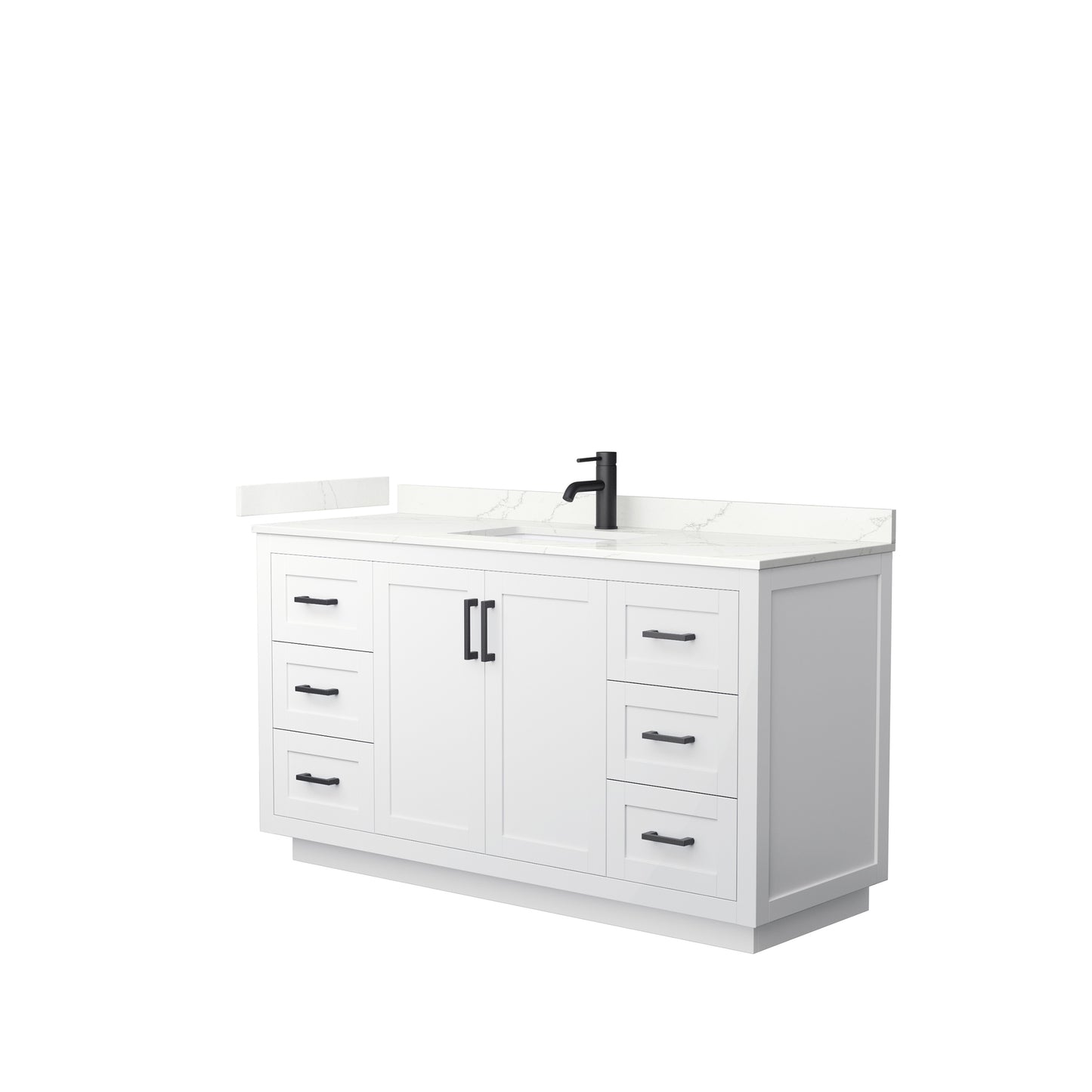 Wyndham Collection Miranda 60 Inch Single Bathroom Vanity in White, Quartz Countertop, Undermount Square Sink, Matte Black Trim - Luxe Bathroom Vanities