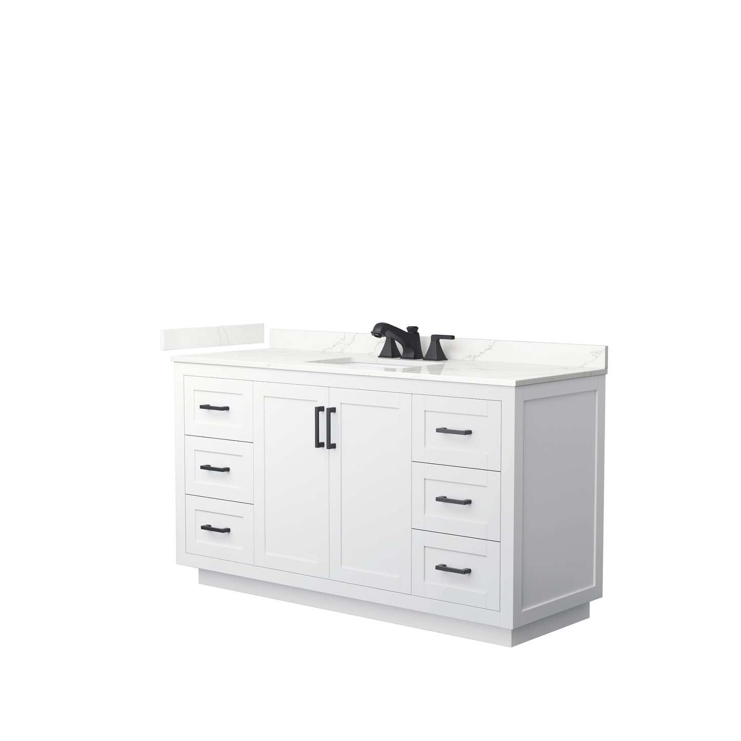 Wyndham Collection Miranda 60 Inch Single Bathroom Vanity in White, Quartz Countertop, Undermount Square Sink, Matte Black Trim - Luxe Bathroom Vanities