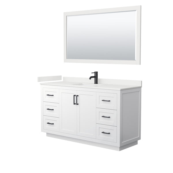 Wyndham Collection Miranda 60 Inch Single Bathroom Vanity in White, Quartz Countertop, Undermount Square Sink, Matte Black Trim - Luxe Bathroom Vanities