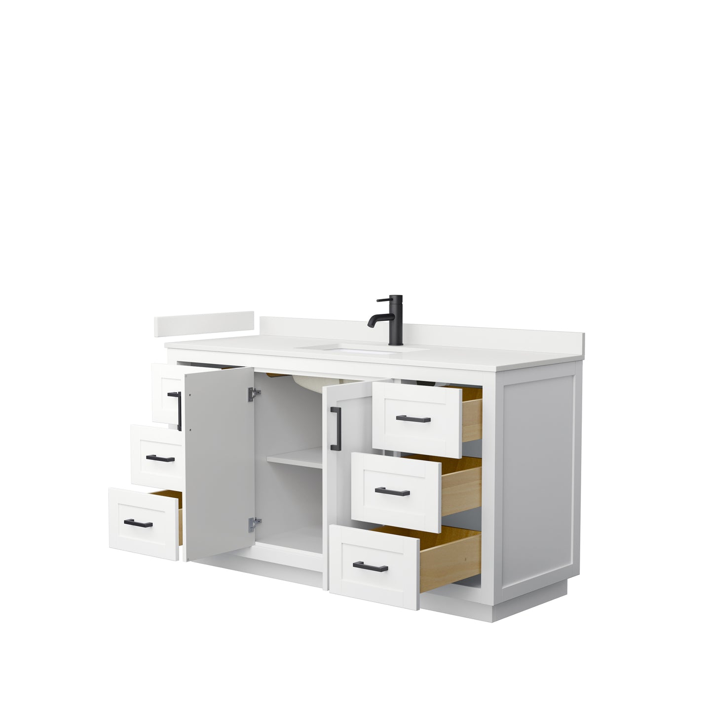 Wyndham Collection Miranda 60 Inch Single Bathroom Vanity in White, Quartz Countertop, Undermount Square Sink, Matte Black Trim - Luxe Bathroom Vanities