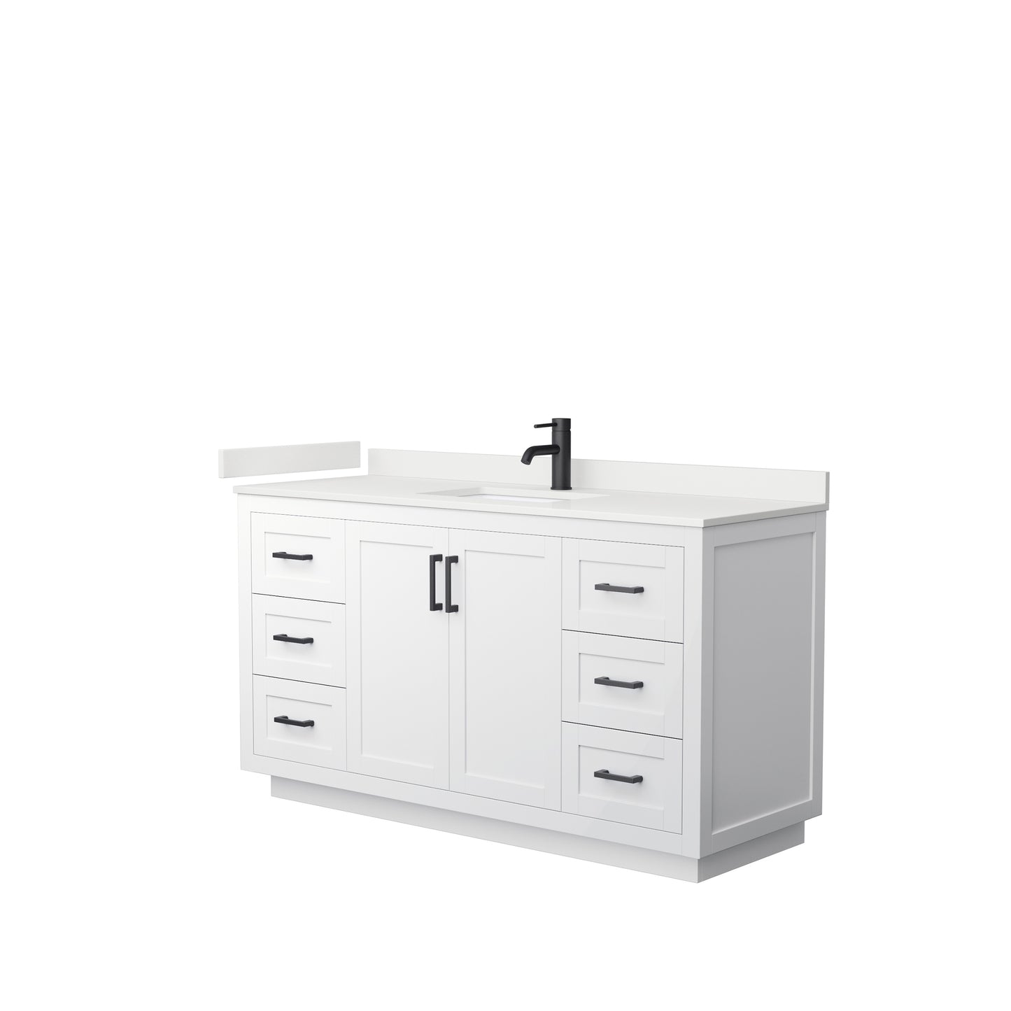 Wyndham Collection Miranda 60 Inch Single Bathroom Vanity in White, Quartz Countertop, Undermount Square Sink, Matte Black Trim - Luxe Bathroom Vanities