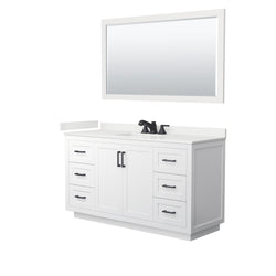 Wyndham Collection Miranda 60 Inch Single Bathroom Vanity in White, Quartz Countertop, Undermount Square Sink, Matte Black Trim - Luxe Bathroom Vanities