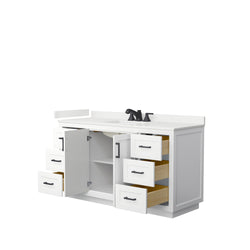 Wyndham Collection Miranda 60 Inch Single Bathroom Vanity in White, Quartz Countertop, Undermount Square Sink, Matte Black Trim - Luxe Bathroom Vanities