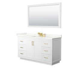 Wyndham Collection Miranda 60 Inch Single Bathroom Vanity in White, Quartz Countertop, Undermount Square Sink, Brushed Gold Trim - Luxe Bathroom Vanities