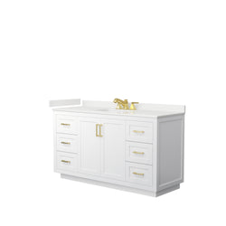 Wyndham Collection Miranda 60 Inch Single Bathroom Vanity in White, Quartz Countertop, Undermount Square Sink, Brushed Gold Trim - Luxe Bathroom Vanities