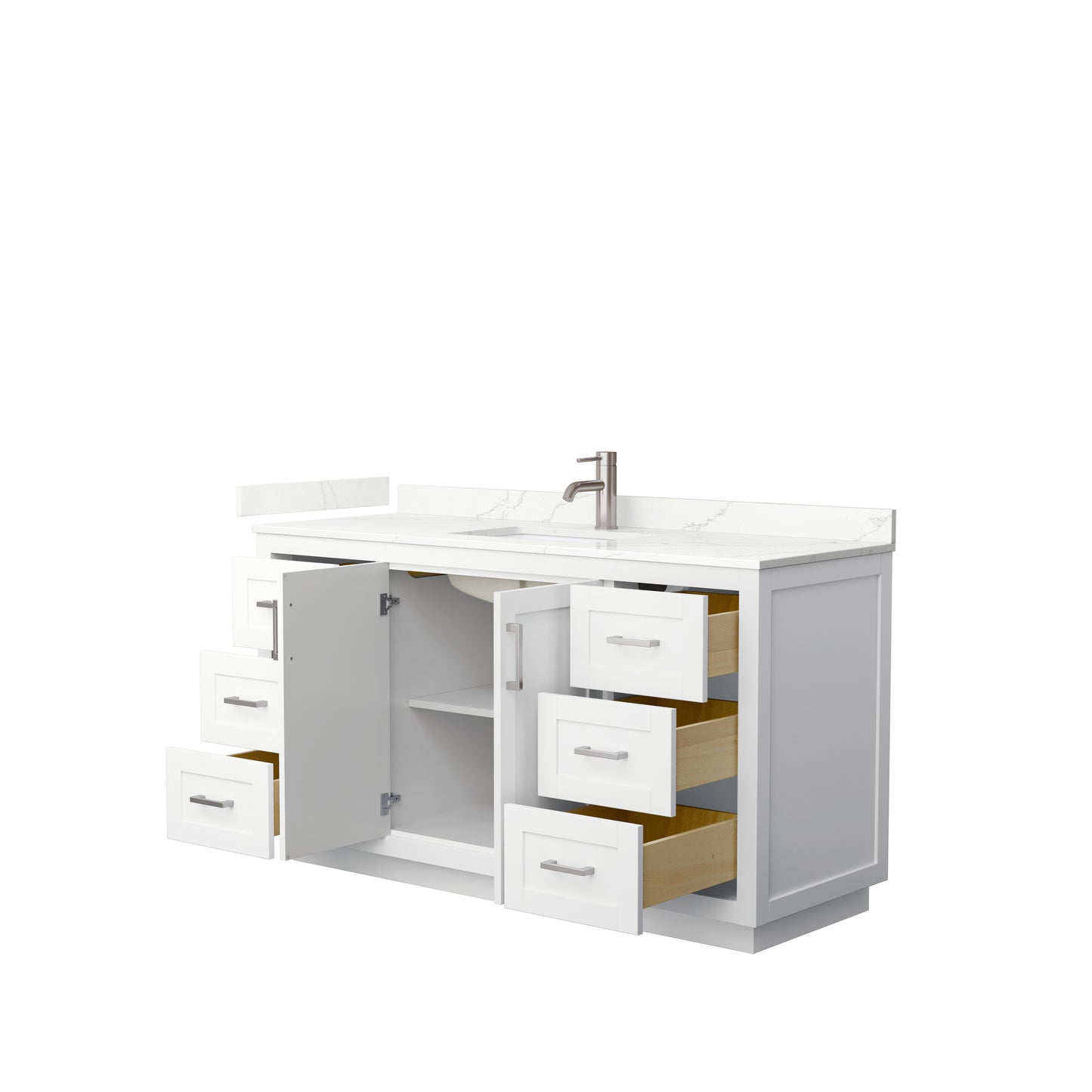 Wyndham Collection Miranda 60 Inch Single Bathroom Vanity in White, Quartz Countertop, Undermount Square Sink, Brushed Nickel Trim - Luxe Bathroom Vanities