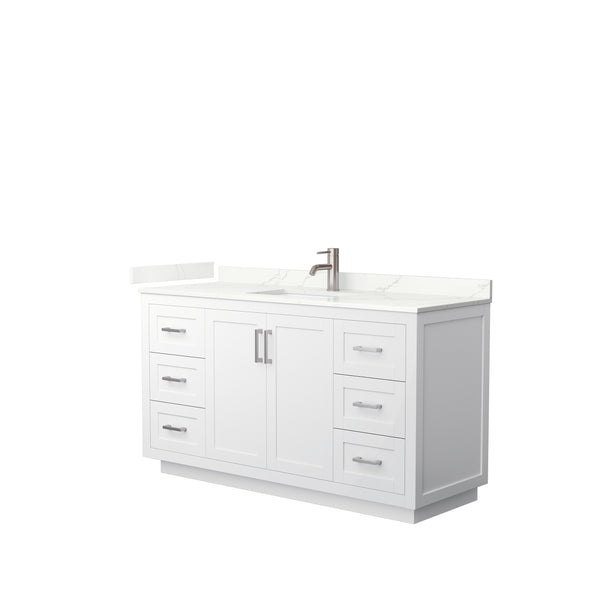 Wyndham Collection Miranda 60 Inch Single Bathroom Vanity in White, Quartz Countertop, Undermount Square Sink, Brushed Nickel Trim - Luxe Bathroom Vanities