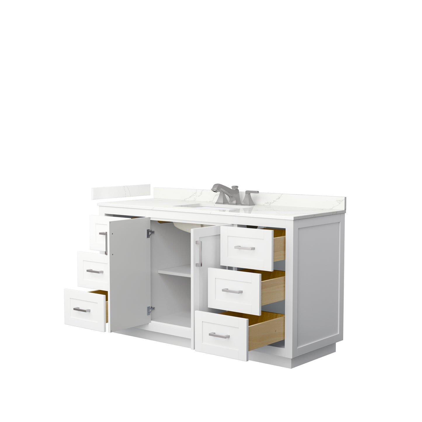 Wyndham Collection Miranda 60 Inch Single Bathroom Vanity in White, Quartz Countertop, Undermount Square Sink, Brushed Nickel Trim - Luxe Bathroom Vanities