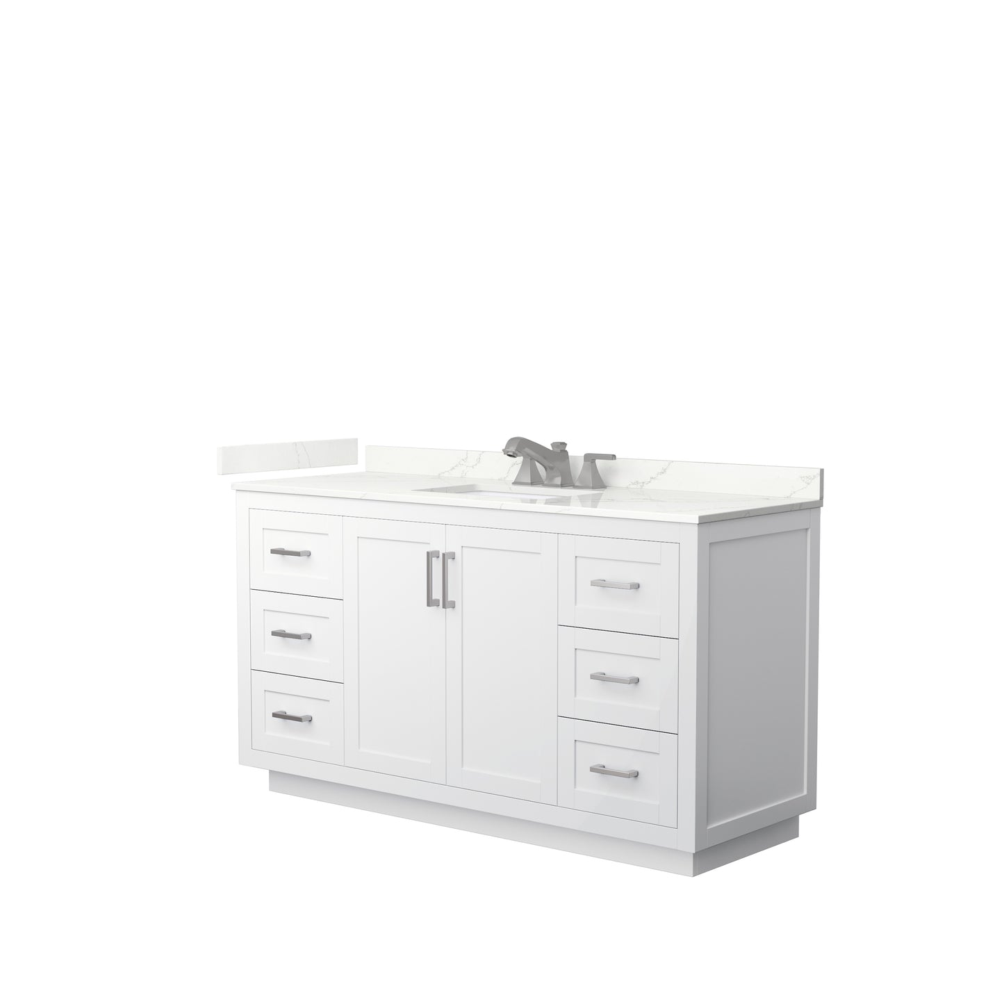 Wyndham Collection Miranda 60 Inch Single Bathroom Vanity in White, Quartz Countertop, Undermount Square Sink, Brushed Nickel Trim - Luxe Bathroom Vanities