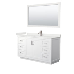 Wyndham Collection Miranda 60 Inch Single Bathroom Vanity in White, Quartz Countertop, Undermount Square Sink, Brushed Nickel Trim - Luxe Bathroom Vanities