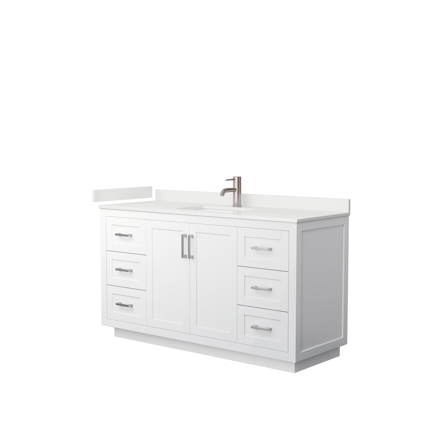 Wyndham Collection Miranda 60 Inch Single Bathroom Vanity in White, Quartz Countertop, Undermount Square Sink, Brushed Nickel Trim - Luxe Bathroom Vanities