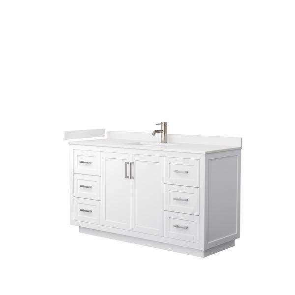 Wyndham Collection Miranda 60 Inch Single Bathroom Vanity in White, Quartz Countertop, Undermount Square Sink, Brushed Nickel Trim - Luxe Bathroom Vanities