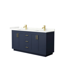 Wyndham Collection Miranda 66 Inch Double Bathroom Vanity in Dark Blue, Quartz Countertop, Undermount Square Sinks, Brushed Gold Trim - Luxe Bathroom Vanities