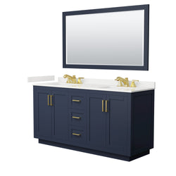 Wyndham Collection Miranda 66 Inch Double Bathroom Vanity in Dark Blue, Quartz Countertop, Undermount Square Sinks, Brushed Gold Trim - Luxe Bathroom Vanities