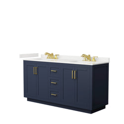 Wyndham Collection Miranda 66 Inch Double Bathroom Vanity in Dark Blue, Quartz Countertop, Undermount Square Sinks, Brushed Gold Trim - Luxe Bathroom Vanities