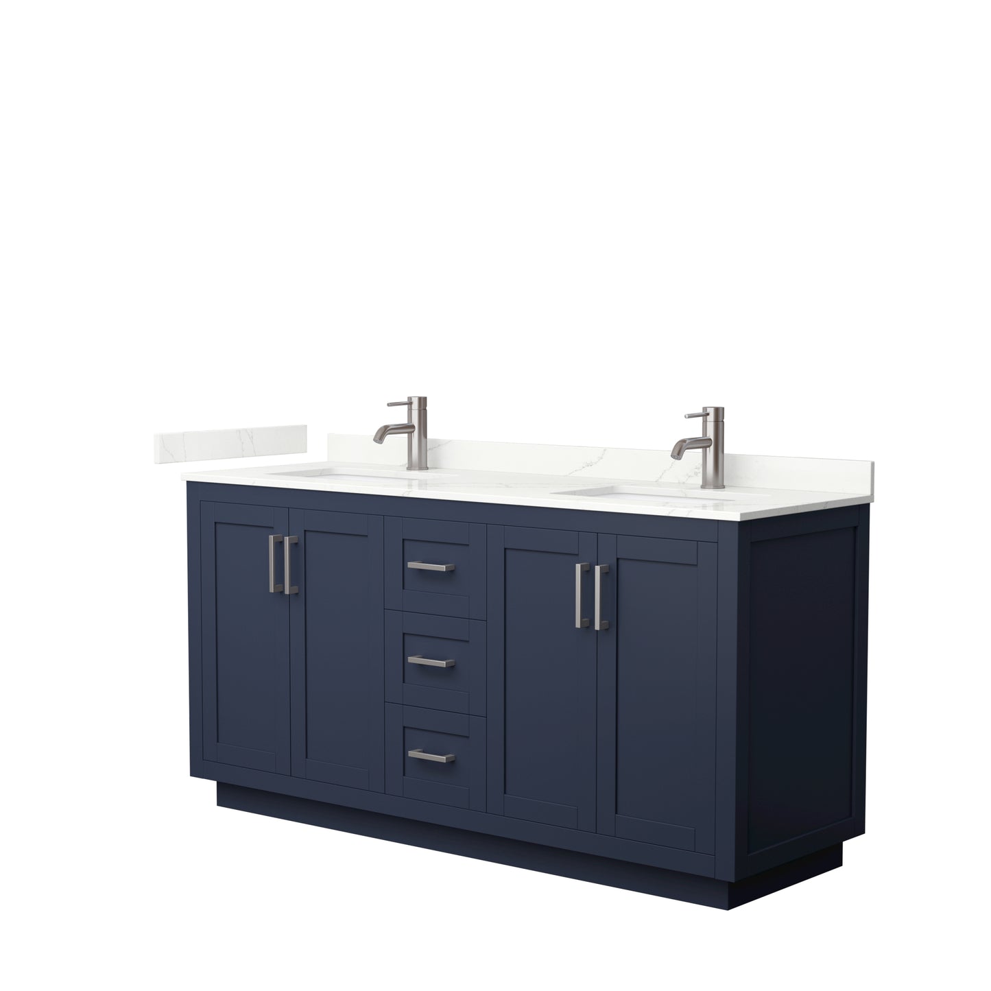 Wyndham Collection Miranda 66 Inch Double Bathroom Vanity in Dark Blue, Quartz Countertop, Undermount Square Sinks, Brushed Nickel Trim - Luxe Bathroom Vanities