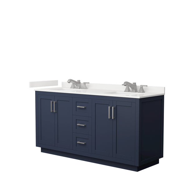 Wyndham Collection Miranda 66 Inch Double Bathroom Vanity in Dark Blue, Quartz Countertop, Undermount Square Sinks, Brushed Nickel Trim - Luxe Bathroom Vanities