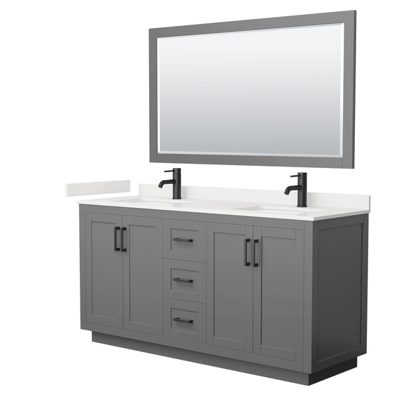 Wyndham Collection Miranda 66 Inch Double Bathroom Vanity in Dark Gray, Quartz Countertop, Undermount Square Sinks, Matte Black Trim - Luxe Bathroom Vanities