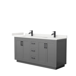 Wyndham Collection Miranda 66 Inch Double Bathroom Vanity in Dark Gray, Quartz Countertop, Undermount Square Sinks, Matte Black Trim - Luxe Bathroom Vanities