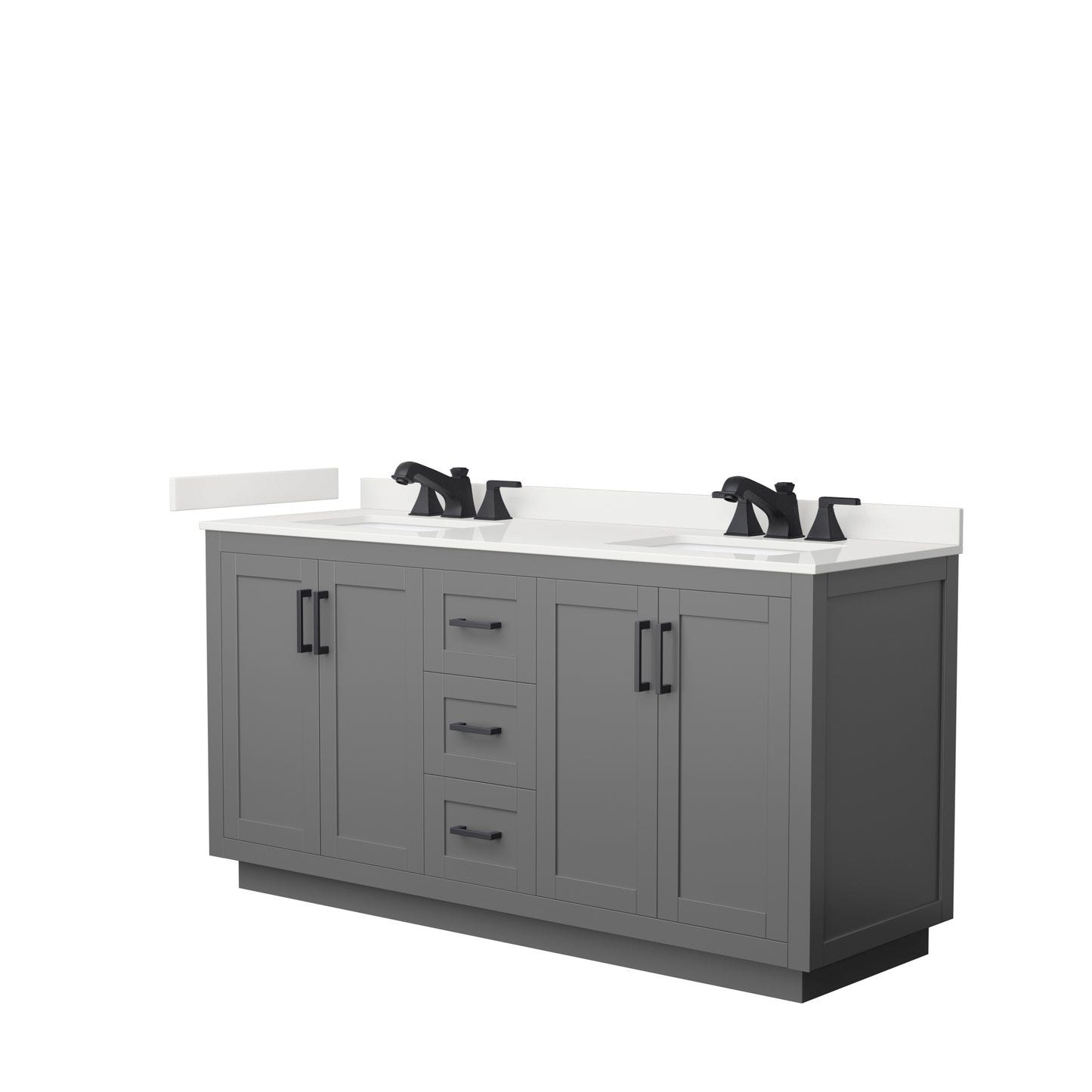 Wyndham Collection Miranda 66 Inch Double Bathroom Vanity in Dark Gray, Quartz Countertop, Undermount Square Sinks, Matte Black Trim - Luxe Bathroom Vanities