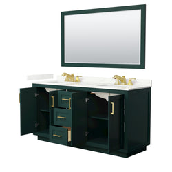 Wyndham Collection Miranda 66 Inch Double Bathroom Vanity in Green, Quartz Countertop, Undermount Square Sinks, Brushed Gold Trim - Luxe Bathroom Vanities