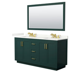 Wyndham Collection Miranda 66 Inch Double Bathroom Vanity in Green, Quartz Countertop, Undermount Square Sinks, Brushed Gold Trim - Luxe Bathroom Vanities