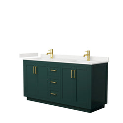 Wyndham Collection Miranda 66 Inch Double Bathroom Vanity in Green, Quartz Countertop, Undermount Square Sinks, Brushed Gold Trim - Luxe Bathroom Vanities