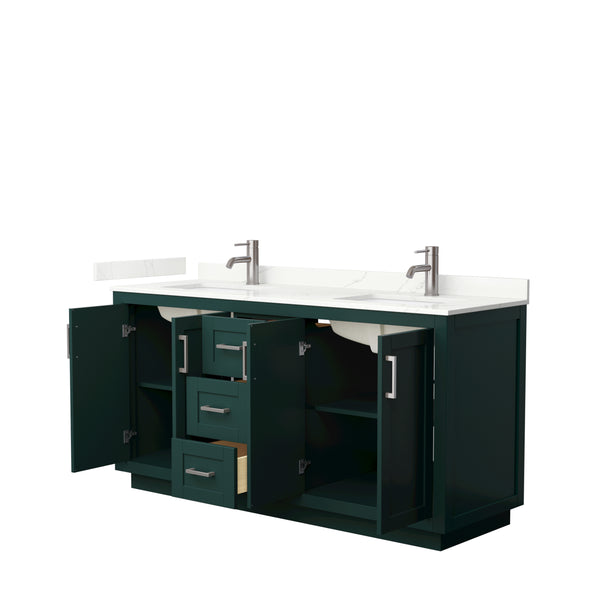 Wyndham Collection Miranda 66 Inch Double Bathroom Vanity in Green, Quartz Countertop, Undermount Square Sinks, Brushed Nickel Trim - Luxe Bathroom Vanities