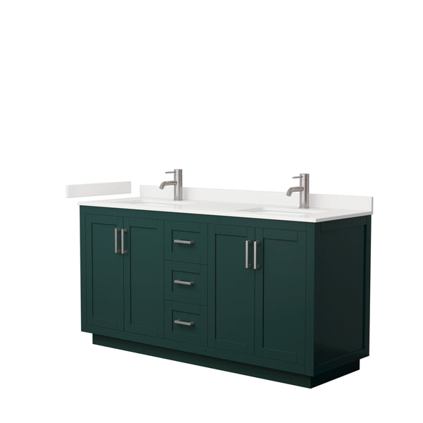 Wyndham Collection Miranda 66 Inch Double Bathroom Vanity in Green, Quartz Countertop, Undermount Square Sinks, Brushed Nickel Trim - Luxe Bathroom Vanities