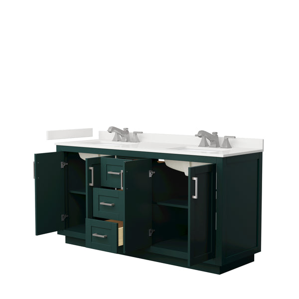 Wyndham Collection Miranda 66 Inch Double Bathroom Vanity in Green, Quartz Countertop, Undermount Square Sinks, Brushed Nickel Trim - Luxe Bathroom Vanities