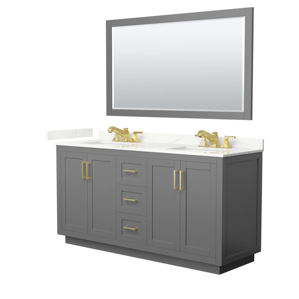 Wyndham Collection Miranda 66 Inch Double Bathroom Vanity in Dark Gray, Quartz Countertop, Undermount Square Sinks, Brushed Gold Trim - Luxe Bathroom Vanities