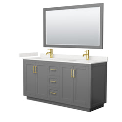 Wyndham Collection Miranda 66 Inch Double Bathroom Vanity in Dark Gray, Quartz Countertop, Undermount Square Sinks, Brushed Gold Trim - Luxe Bathroom Vanities