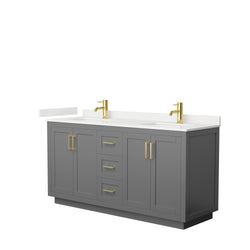 Wyndham Collection Miranda 66 Inch Double Bathroom Vanity in Dark Gray, Quartz Countertop, Undermount Square Sinks, Brushed Gold Trim - Luxe Bathroom Vanities