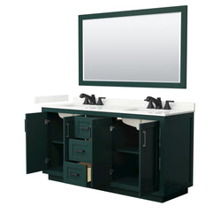 Wyndham Collection Miranda 66 Inch Double Bathroom Vanity in Green, Quartz Countertop, Undermount Square Sinks, Matte Black Trim - Luxe Bathroom Vanities