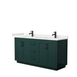 Wyndham Collection Miranda 66 Inch Double Bathroom Vanity in Green, Quartz Countertop, Undermount Square Sinks, Matte Black Trim - Luxe Bathroom Vanities