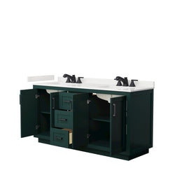 Wyndham Collection Miranda 66 Inch Double Bathroom Vanity in Green, Quartz Countertop, Undermount Square Sinks, Matte Black Trim - Luxe Bathroom Vanities