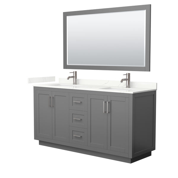 Wyndham Collection Miranda 66 Inch Double Bathroom Vanity in Dark Gray, Quartz Countertop, Undermount Square Sinks, Brushed Nickel Trim - Luxe Bathroom Vanities