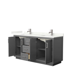 Wyndham Collection Miranda 66 Inch Double Bathroom Vanity in Dark Gray, Quartz Countertop, Undermount Square Sinks, Brushed Nickel Trim - Luxe Bathroom Vanities