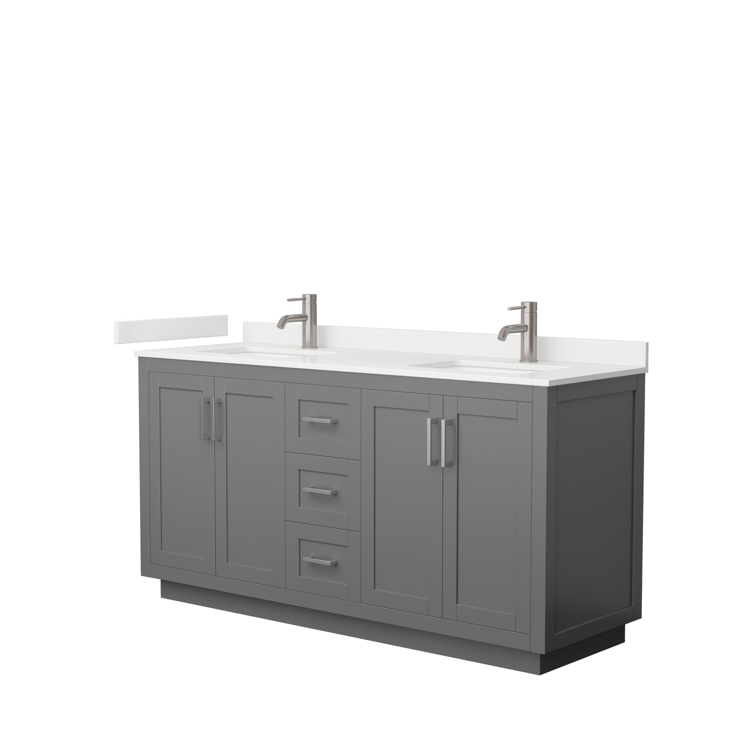 Wyndham Collection Miranda 66 Inch Double Bathroom Vanity in Dark Gray, Quartz Countertop, Undermount Square Sinks, Brushed Nickel Trim - Luxe Bathroom Vanities