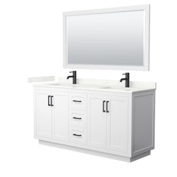 Wyndham Collection Miranda 66 Inch Double Bathroom Vanity in White, Quartz Countertop, Undermount Square Sinks, Matte Black Trim - Luxe Bathroom Vanities